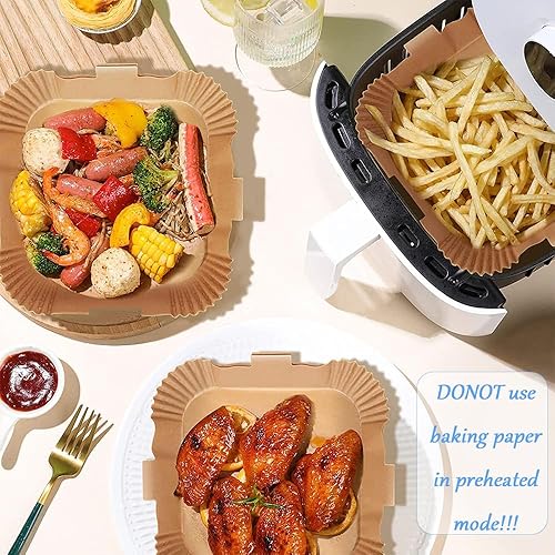 Miniatura 7 de Fresh 103 paquetes de forro de papel desechable para freidora de aire, hojas de cesta antiadherentes, papel pergamino sin blanquear para hornear,