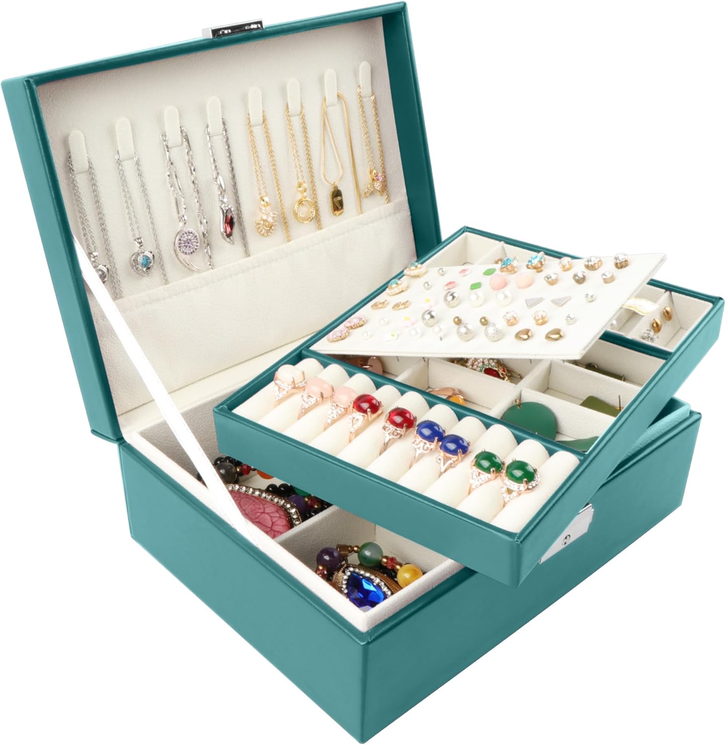 Homeanda Jewelry box 2 layer Jewelry box Leather Jewelry...