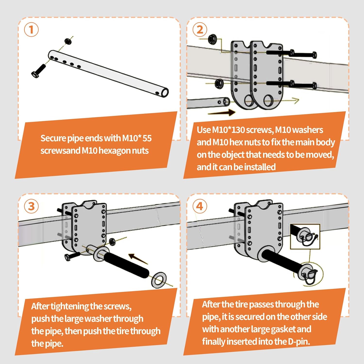 2 Pack Adjustable Boat Lift Installation Wheel Kit, Heavy Duty Adjustable Bracket Fit Universal Lifts and Dock Shafts, Fits Most 2" to 4" Trailer Beams