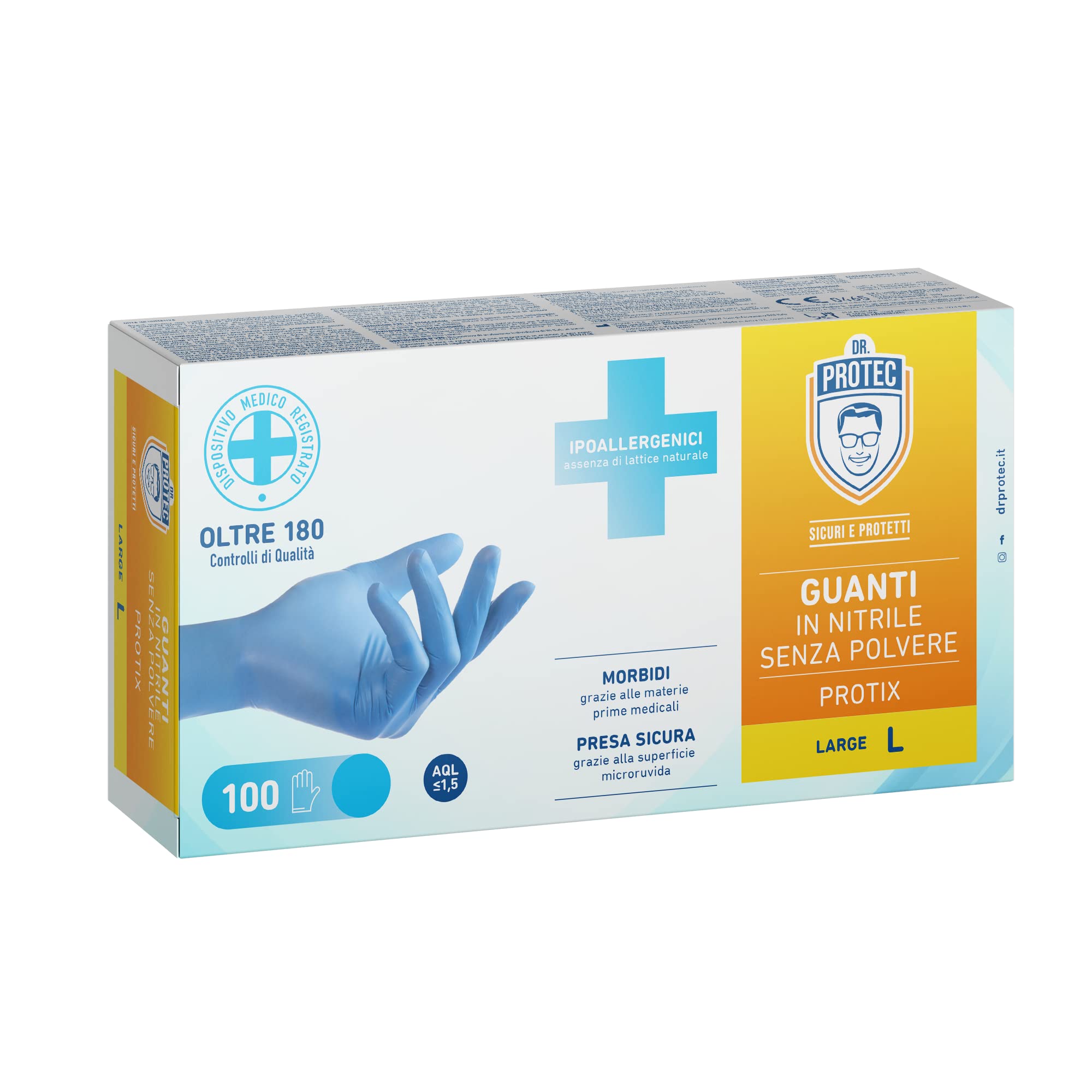 Bericah Dr. Protec,Protix, Rękawice nitrylowe, Bezpyłowe, Rozmiar L,100 Sztuk