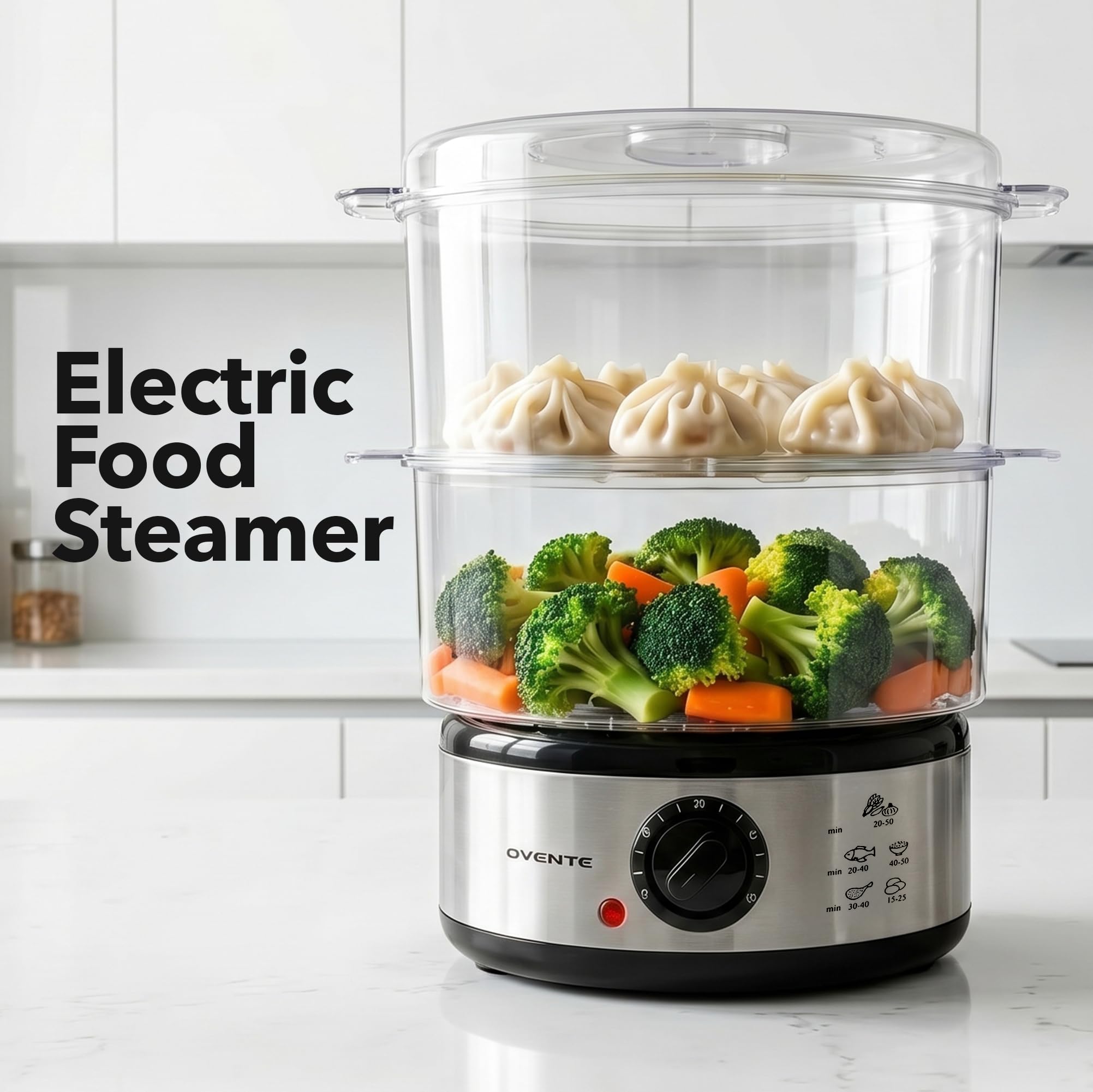 Ovente Electric Food Steamer - 5 Quart, Silver -4