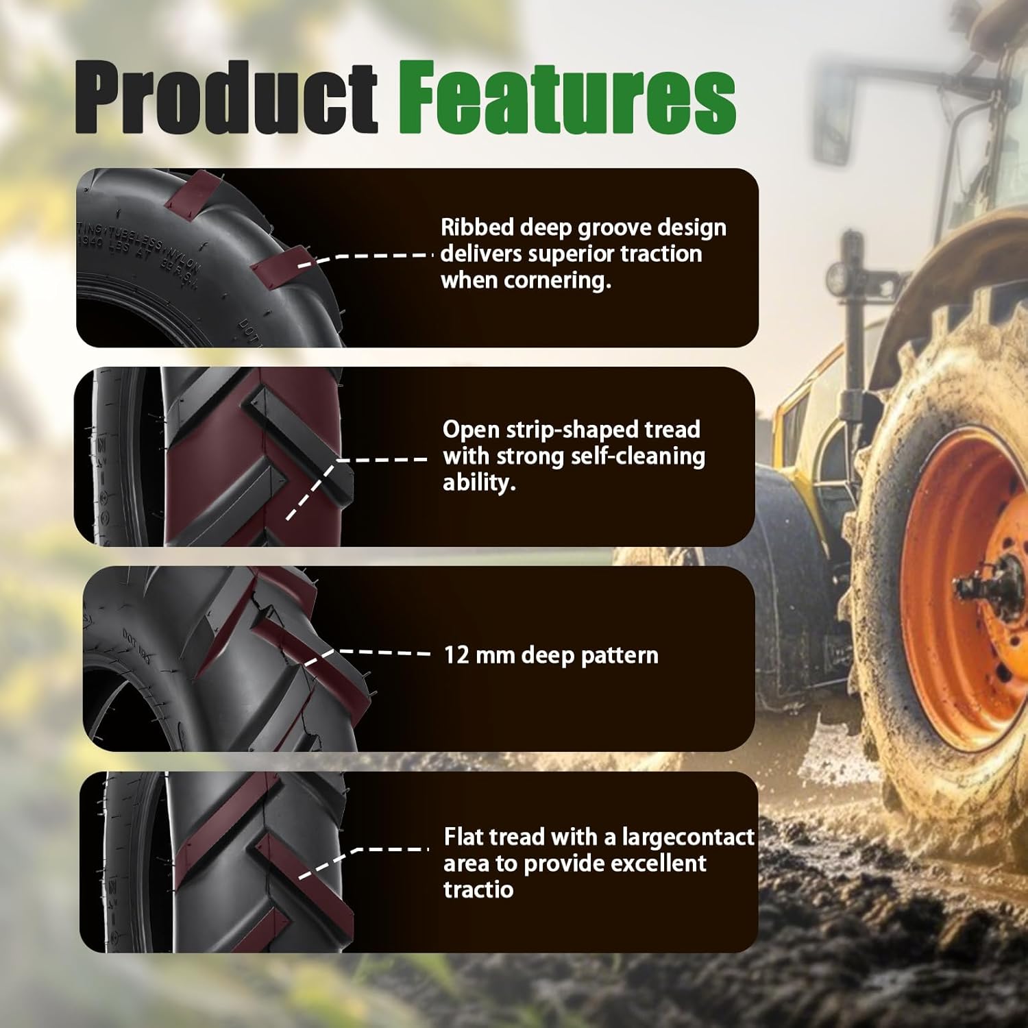 TRIPOWER Farm Tractor Tires 6-12, 6x12 NHS Garden AG Tires for Kubota 7100 Series 4WD H167, 6-Ply Tubeless, Set of 2