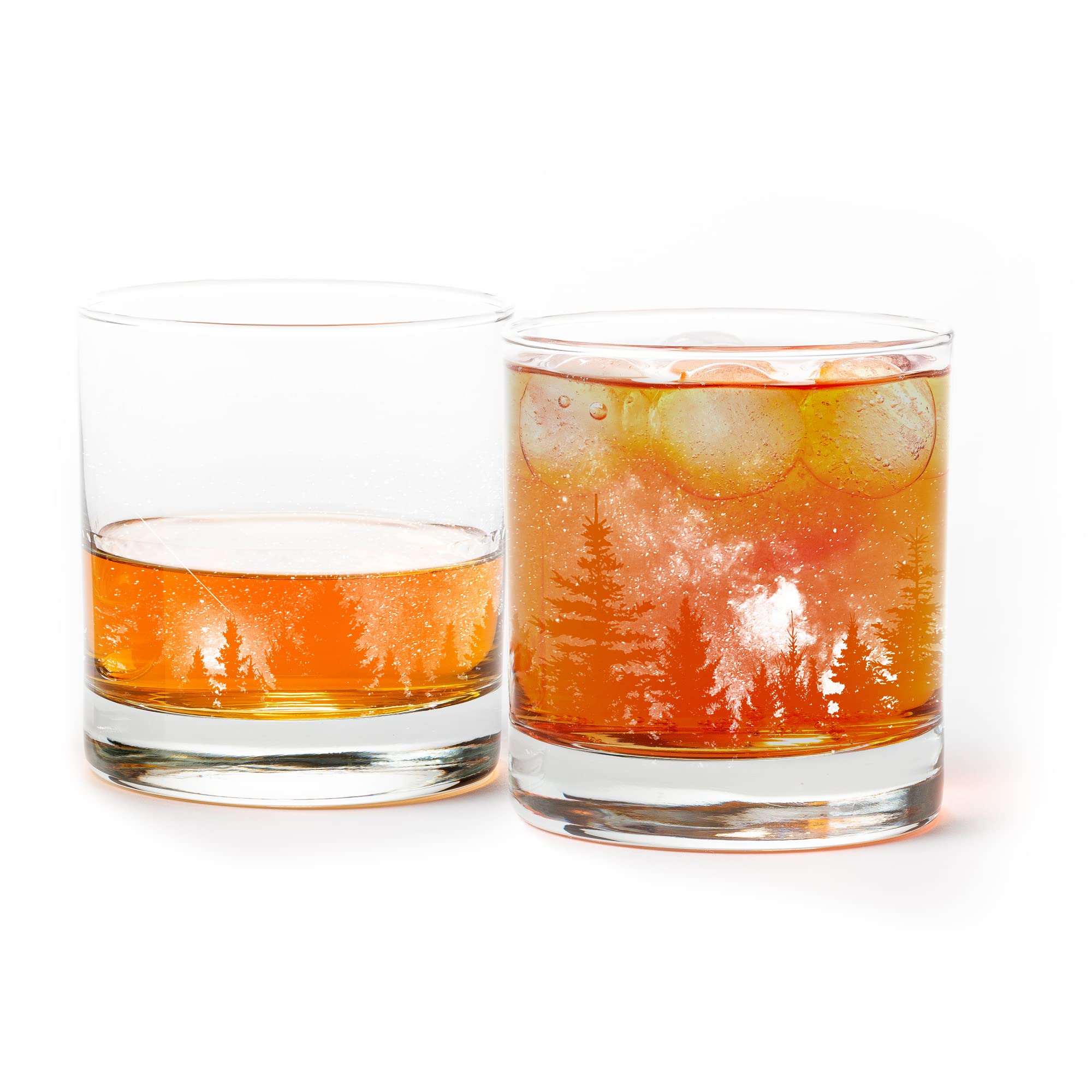 Black Lantern Whiskey Glasses - Outer Space Themed Cocktail & Everyday Use Drinking Glasses - Set of Two 11oz. Glasses - Stars and Night Landscape Design - Forest and Outer Space Glasssware Set