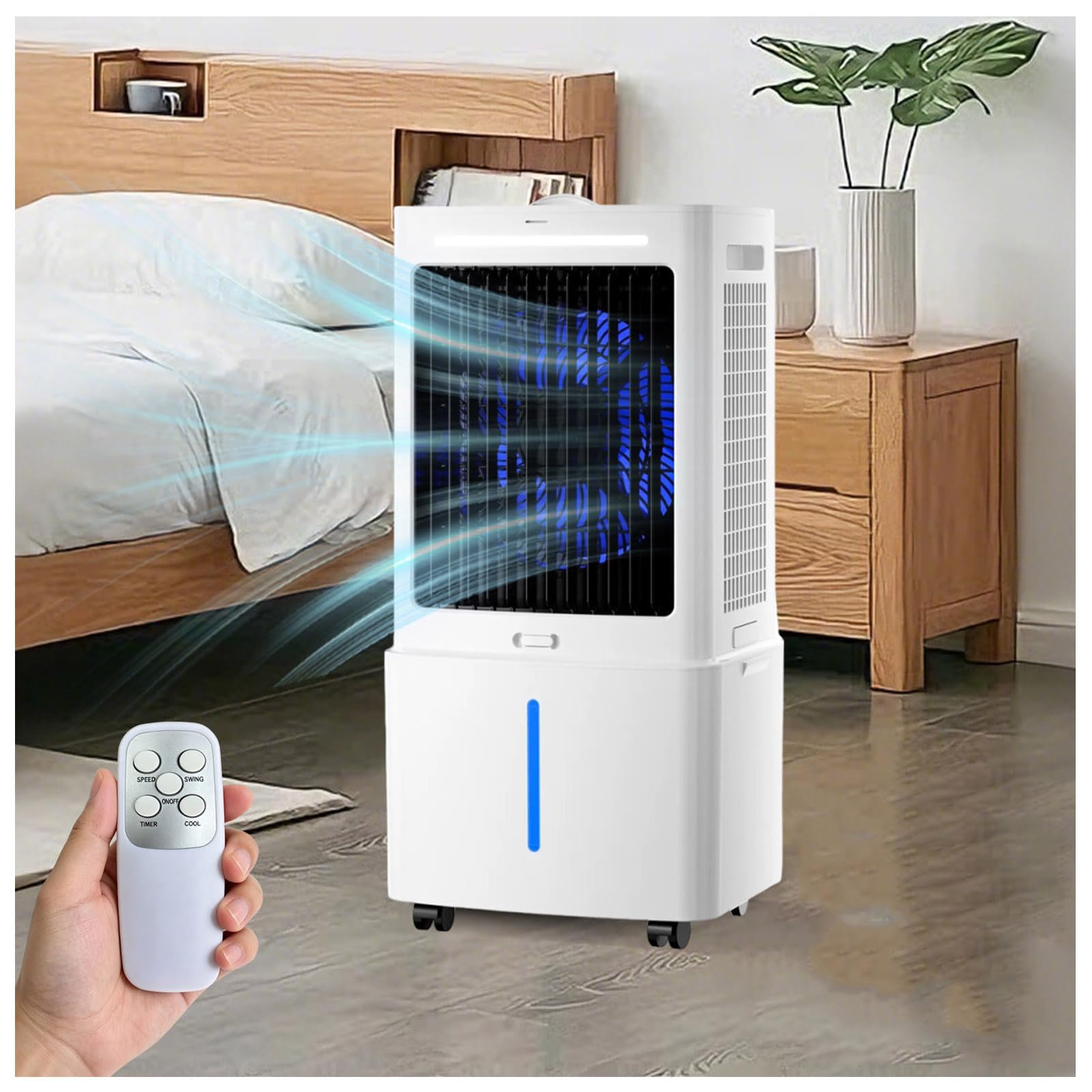 Climatiseur Mobile Sans Évacuation 12L avec Télécommande, Rafraîchisseur d'Air Évaporatif 4-en-1 Silencieux 30dB, Ventilateur Humidificateur, Débit Puissant 1000m³/h