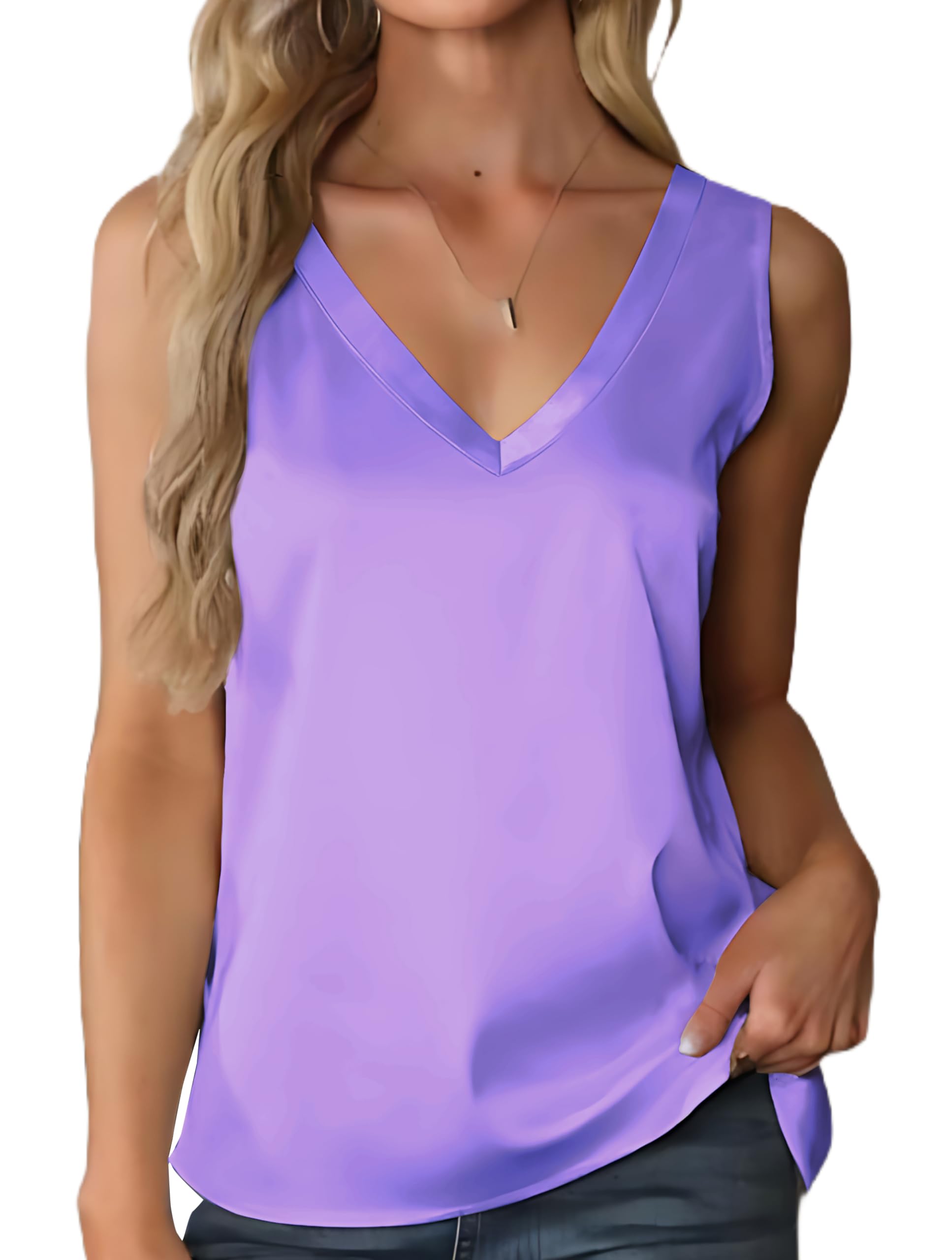 Mawor Satin Tank Tops for Women Casual V Neck Silk Basic Cami Camisoles