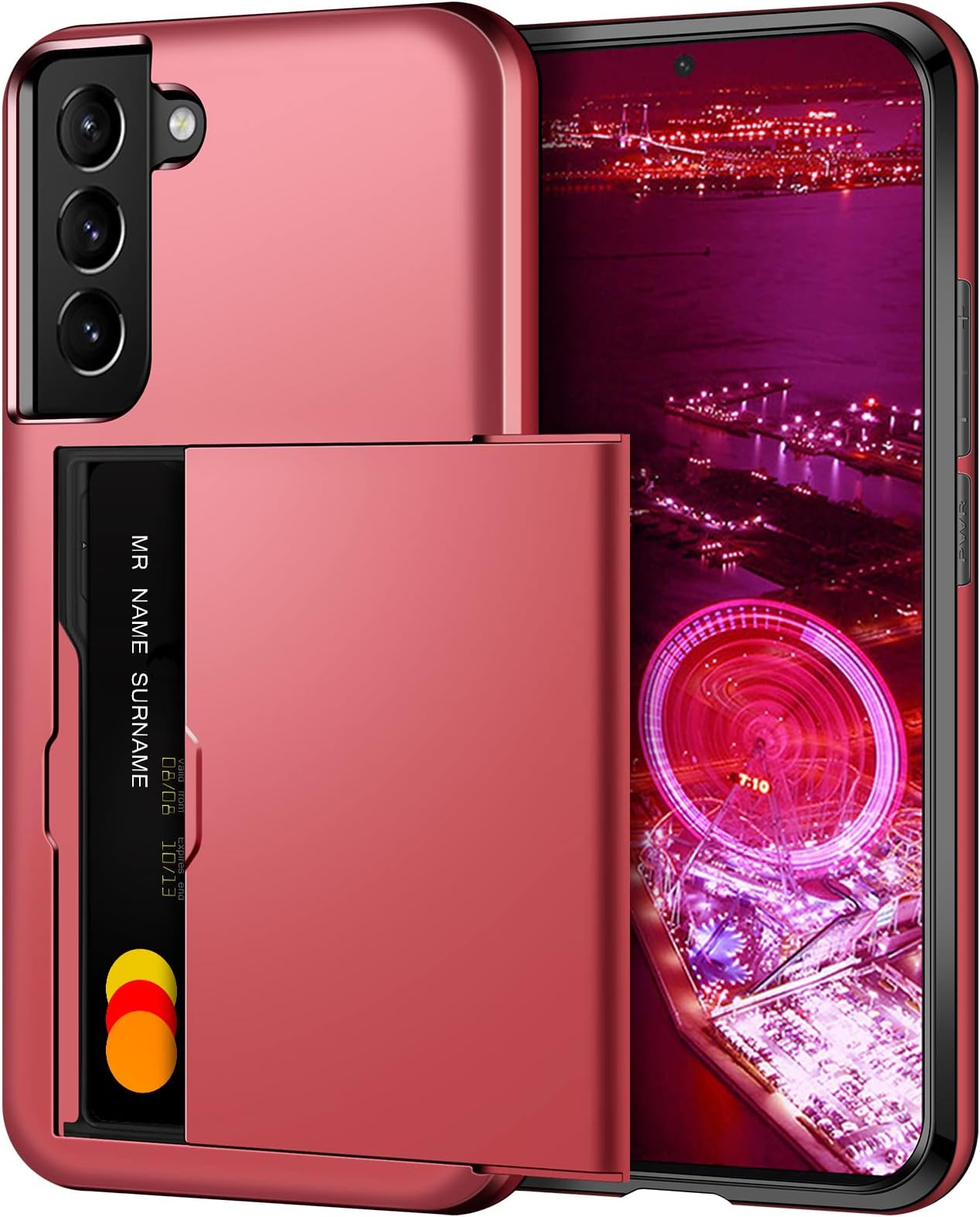 Cooldenfor Samsung S22 Plus Case Wallet Case Armor Shockproof Case Heavy Duty Protective Case Hard PC Back Soft TPU Bumper Card Holder Wallet Case Cover for Samsung Galaxy S22 Plus Phone Case (Red)