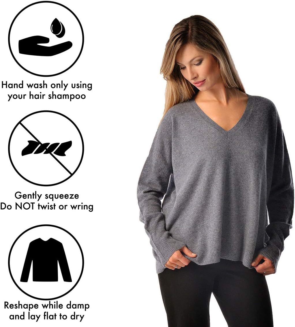 Cashmere Boutique 100% Pure Cashmere Pullover Boyfriend V Neck Sweaters for Women – Loose Fit, Long Sleeve and Classic Style - Image 7