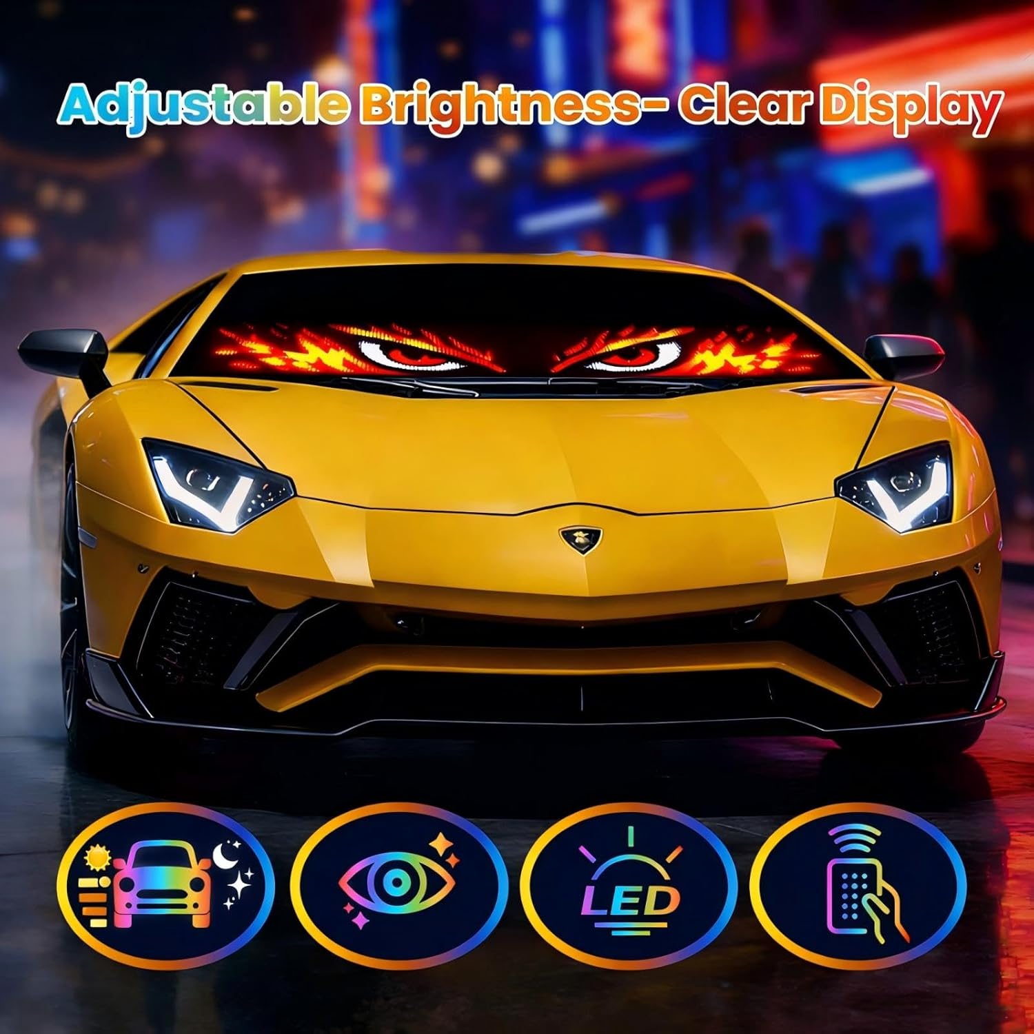 LED Eyes for Car Windshield, RGB LED Matrix Panel Lights, Animated Devil Eyes Display, Flexible Programmable Window Sign for Truck, Semi, RV, Jeep – App & Remote Control, Waterproof