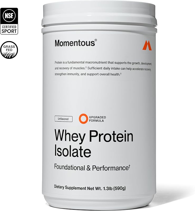 Momentous Grass-Fed Whey Protein Isolate Powder, 20g, Unflavored | Supports Lean Muscle & Recovery, ProHydrolase Enzymes, NSF Certified for Sport, Non-GMO & Gluten-Free (25 Servings) image 2