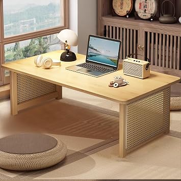 Japanese Floor Coffee Table, Folding Bamboo Low Table for Sitting on The Floor No Assembly Unique Portable Tea Table for Living Room,Tatami,Home Decoration Natural