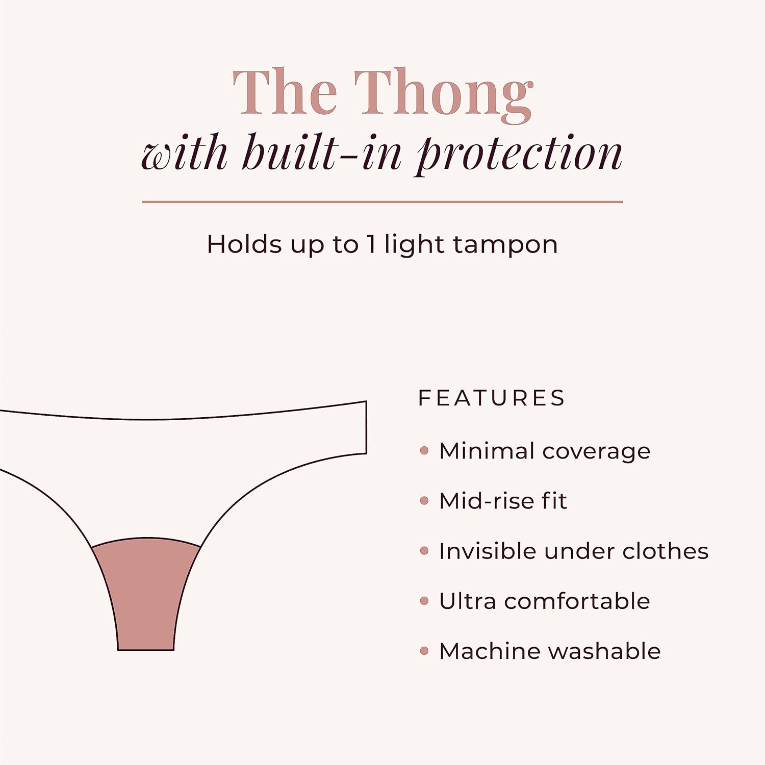 Proof. Thong, Light Absorbency Period Underwear for Women - Holds up to 1 Light Tampon - Washable Period Panties - Unders Collection - XL, Black - Image 4