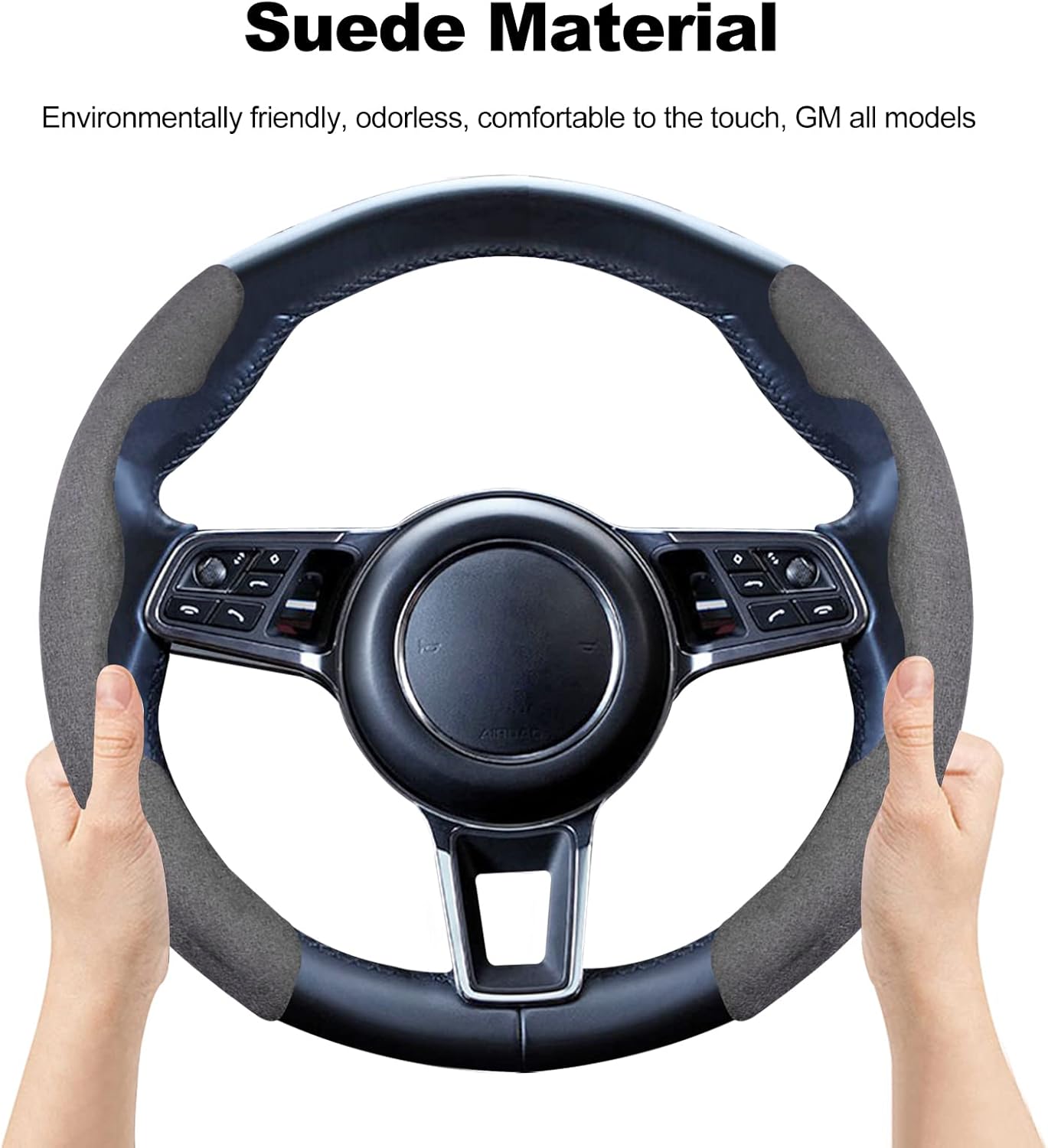 Ergocar Sporty Suede Steering Wheel Cover D & Round Shape Universal Anti-Slip Breathable Segmented Steering Wheel Protector Cover Durable Fashionable 38cm(15"), Black