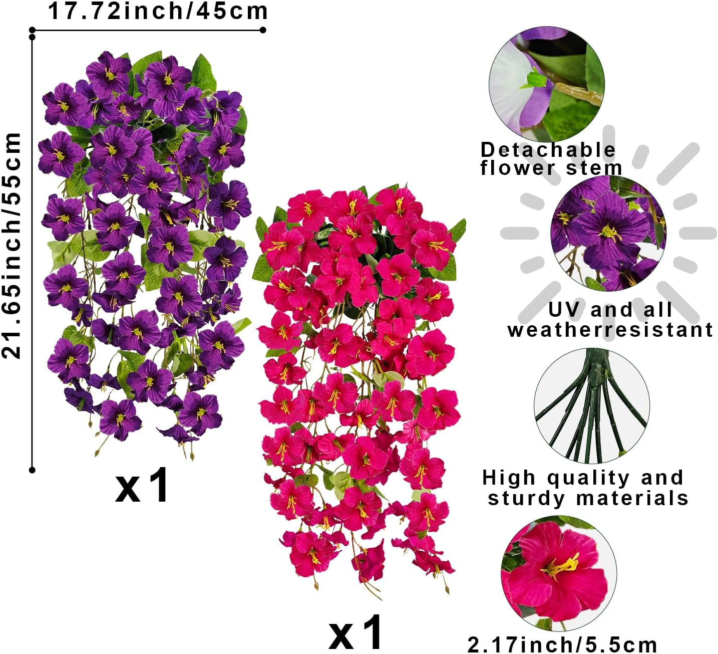 Artificial Hanging Flowers for Outdoors Decoration, 2 Bundles Outdoor Flowers UV Resistant Silk Morning Glory Fake Flowers for Front Porch Garden Window Box Outside Indoor Decor (Mixed Colors 2) - Image 3