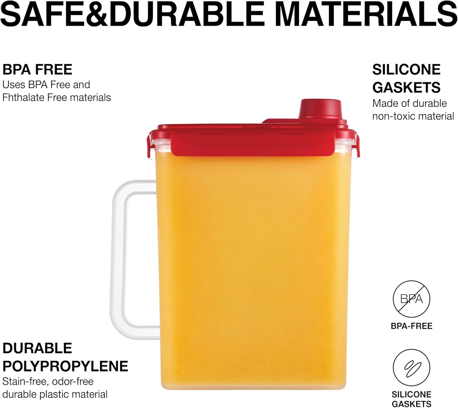 LocknLock Aqua Fridge Door Water Jug with Handle BPA Free Plastic Pitcher with Screw Top Lid Perfect for Making Teas and Juices, 1 Gallon, Red (Pack of 2)