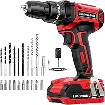 Cordless Electric Drill 21V, 2000mAh Battery, 42N.m Max, 25+3 Torque Cordless Drill Driver, 20pcs Bits, LED Light for Home and Garden DIY Project