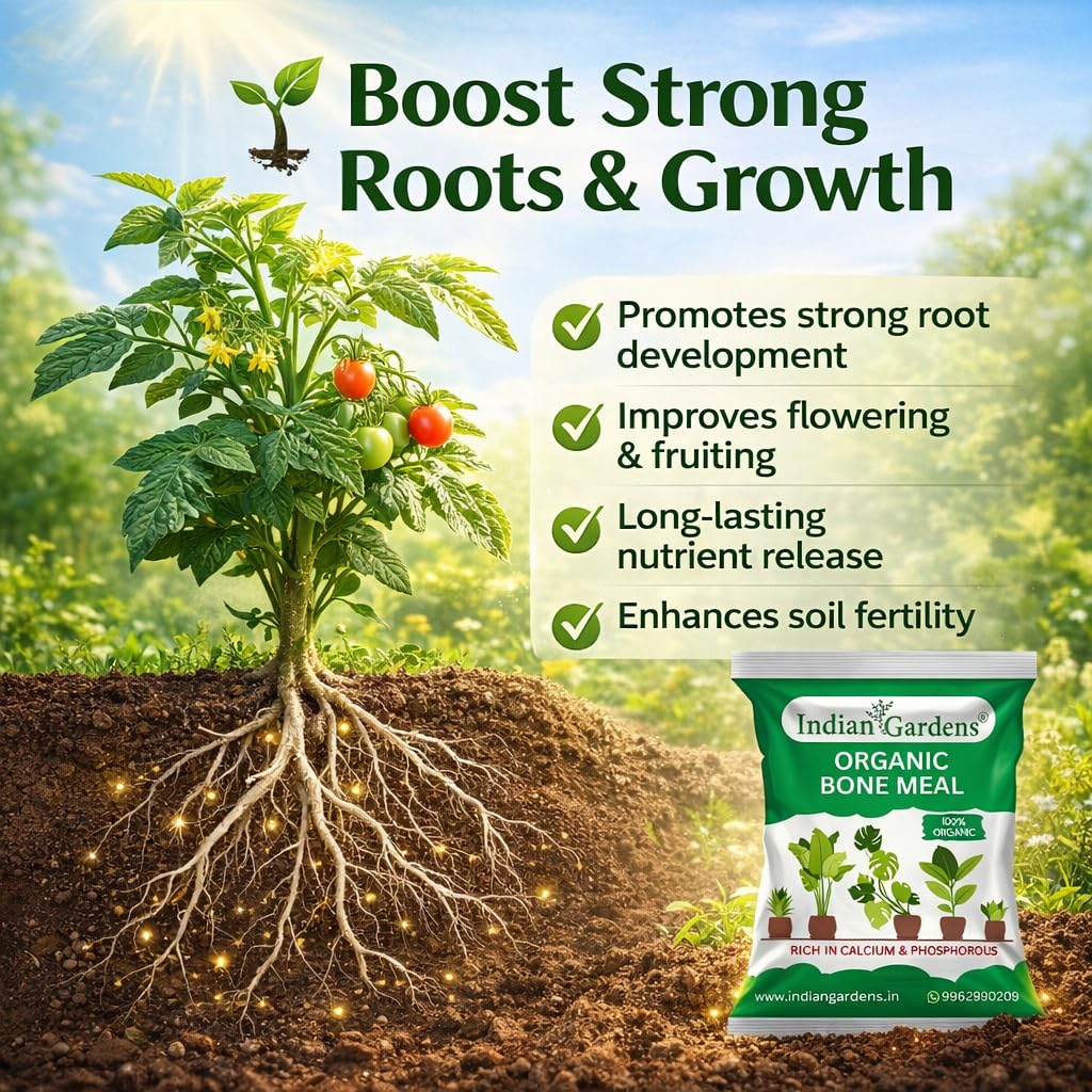 Indian Gardens - Bone Meal Powder 100% Organic Plant fertilizer | Rich in Calcium and Phosphorus | Plant Fertilizer | Home Gardening (500 Grams)