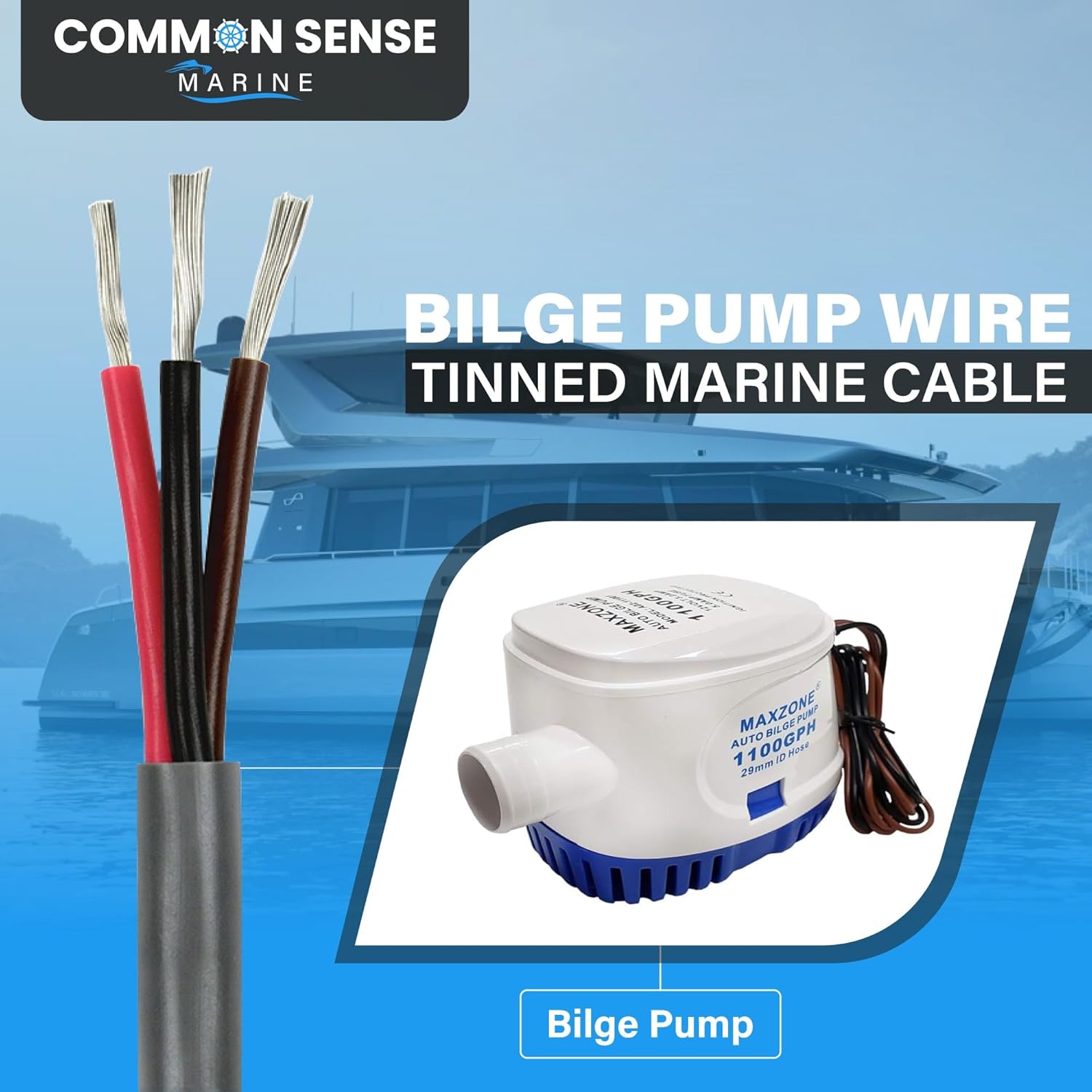 14 Gauge 3 Conductor Triplex Marine Grade Wire - 30 ft Tinned Copper Oxygen-Free Insulated - PVC, Boat, Automotive, Speakers, Camper & Trailers