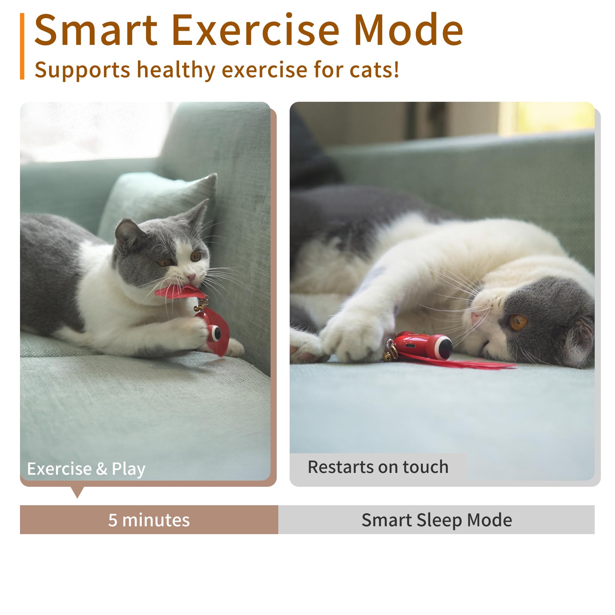 Kitifish Jouets automatiques pour chats d'intérieur, jouets interactifs en plumes avec plumes et clochette, jouet électrique intelligent pour chaton, jouets kitifish, instinct de chasse pour