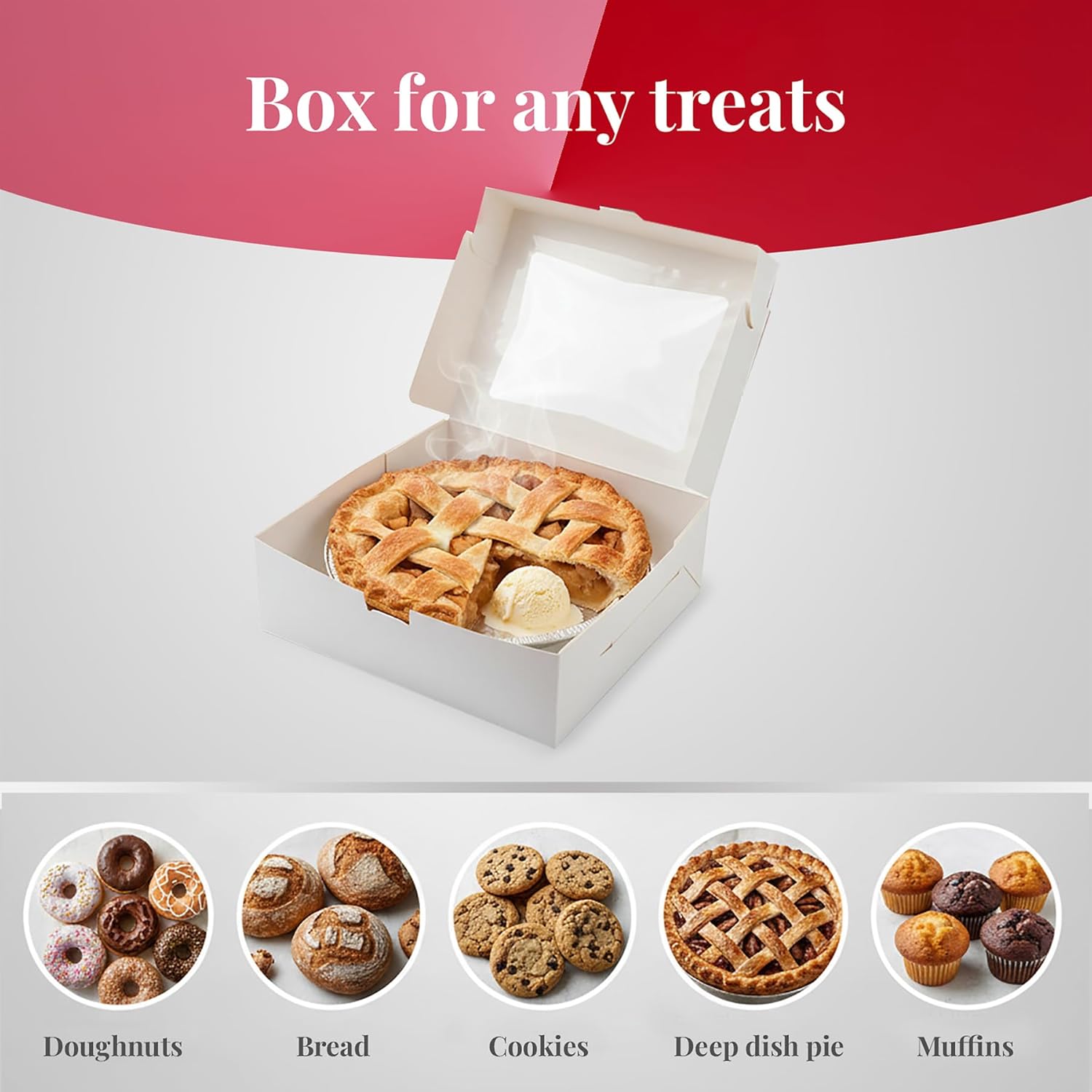 19"x14"x4" inches Half Sheet White Cake Boxes with Window, Premium Bakery Boxes, One piece cake box, Perfect for packaging and selling cakes, donuts, cookies, and muffins, (50-Pack)