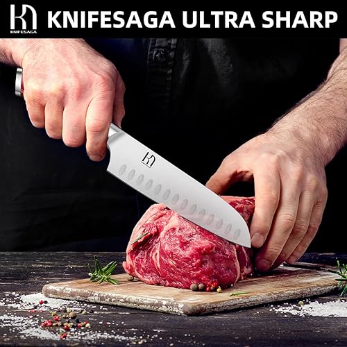 Miniatura 5 de Cuchillo Santoku japonés mejorado 2023 profesional japonés de 7 pulgadas, cuchillo de chef de cocina afilado para cortar verduras y cocinar,