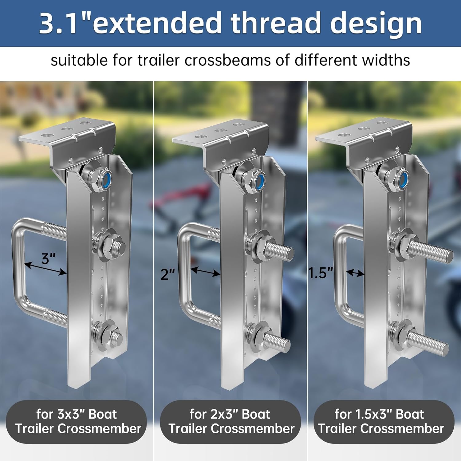 8 Inch Boat Trailer Bunk Brackets 4-Pack, Heavy Duty Galvanized Swivel Top Bunk Bracket Kit for 1.5" x 3", 2" x 3", 3" x 3" Boat Trailer Crossmember Parts, Silver