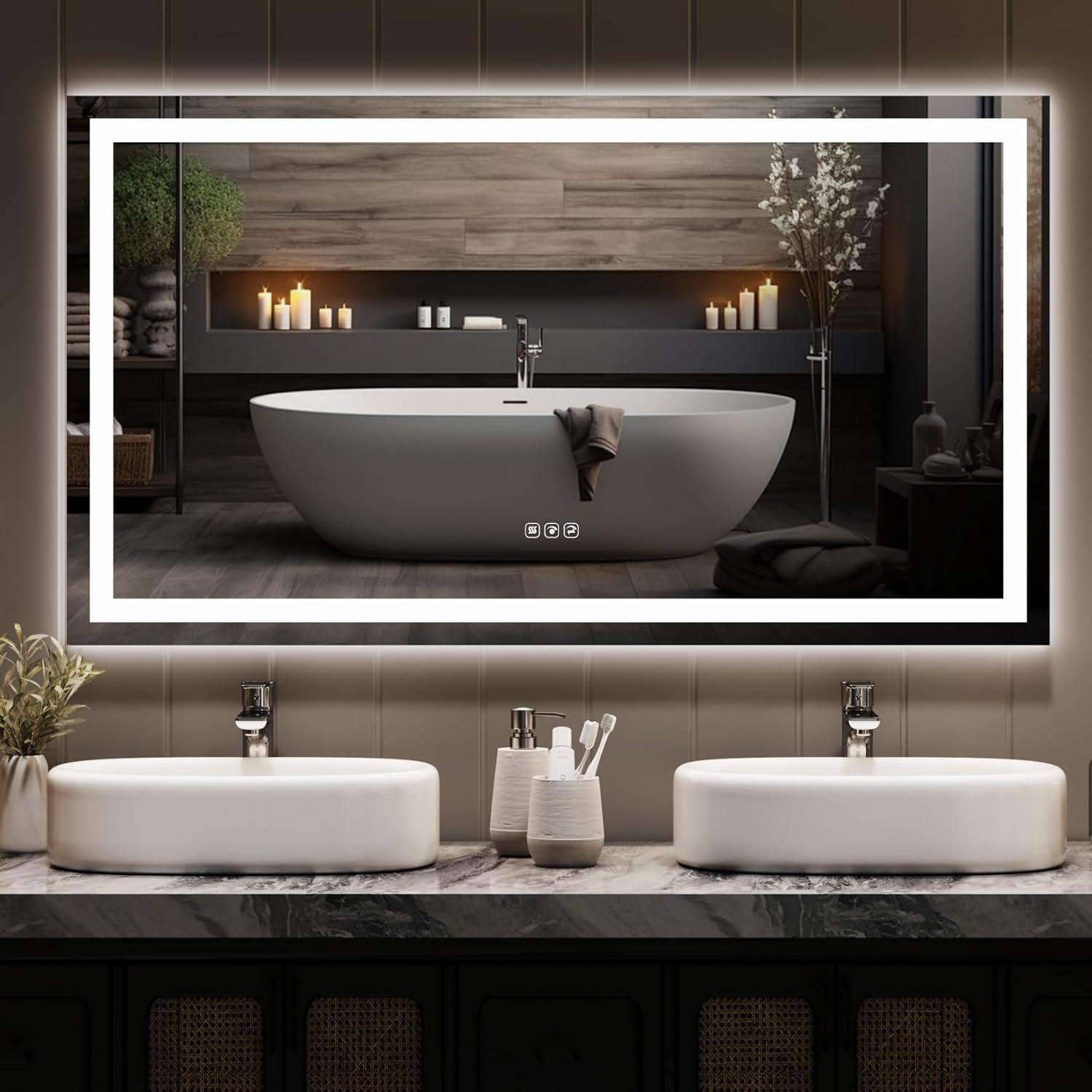 60x24 LED Bathroom Mirror with Front Light & Backlit, Dimmable, Anti-Fog, Memory, 3 Colors, Lighted Bathroom Vanity Mirror for Wall, Shatter-Proof (Horizontal/Vertical)