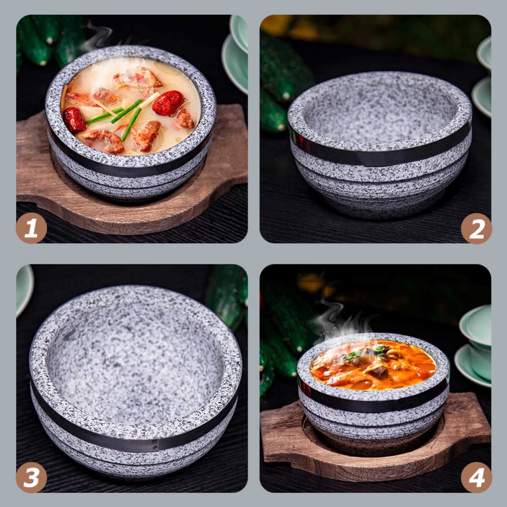 Koreanisches Dolsot Bibimbap Schüssel-Set – Keramik-Suppen-Eintopfschalen mit Holzboden – ideal für koreanische Küche Reis und Servieren – Küchengeschirr Backgeschirr