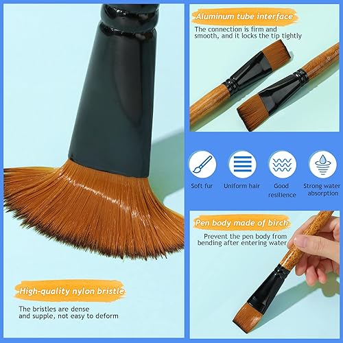 Miniatura 3 de 20 pinceles planos de pintura de nailon de 1 pulgada con mango de madera para acuarelas acrílicas, arte facial y cuerpo