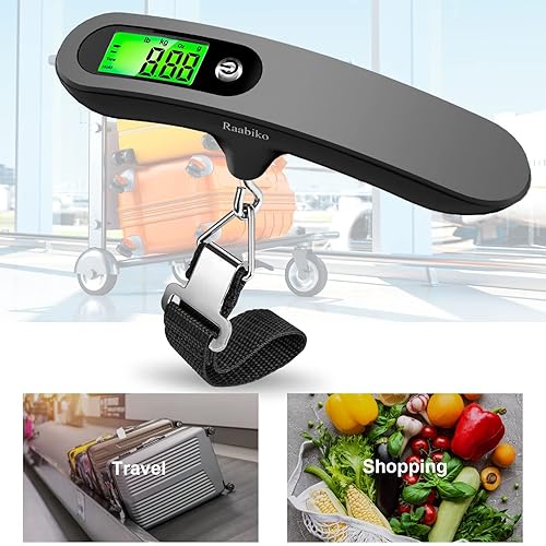 Vista 2 de Raabiko Báscula digital de equipaje, báscula digital portátil para equipaje con capacidad de 110 libras, batería incluida, color negro
