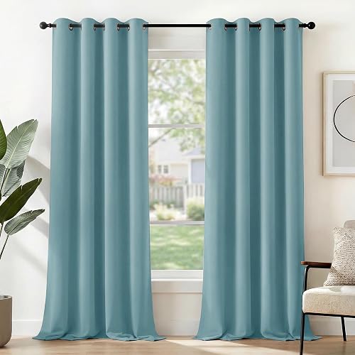 Deconovo Cortinas Opacas Térmicas para Dormitorio y Salón, 2 Piezas | 140x270 cm, Azul Cielo, con Ojales, Aislantes de Frío y Calor, Reducción de Luz y Mayor Privacidad