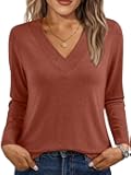 AUTOMET Long Sleeve Shirts for Women Tops V Neck Casual Top Comfortable Shirt Soft Basic Tees Women Blouses
