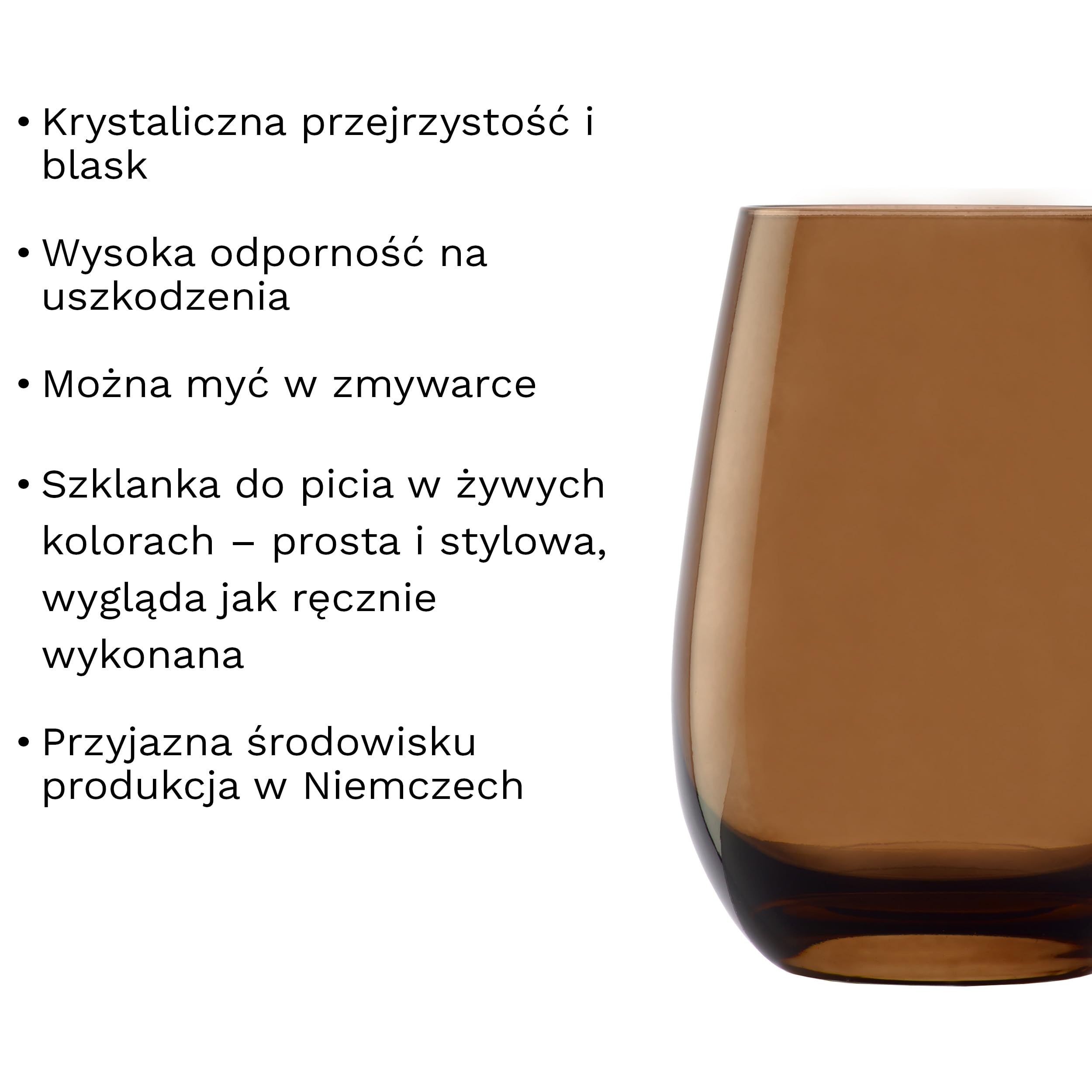Stölzle Lausitz Szklanki Elements Brązowe Zestaw 6 sztuk – 465 ml do Wody, Soku i Koktajli – Szklanki z Kryształu Bez Ołowiu – Wysoka Odporność na Uszkodzenia – Można Myć w Zmywarce