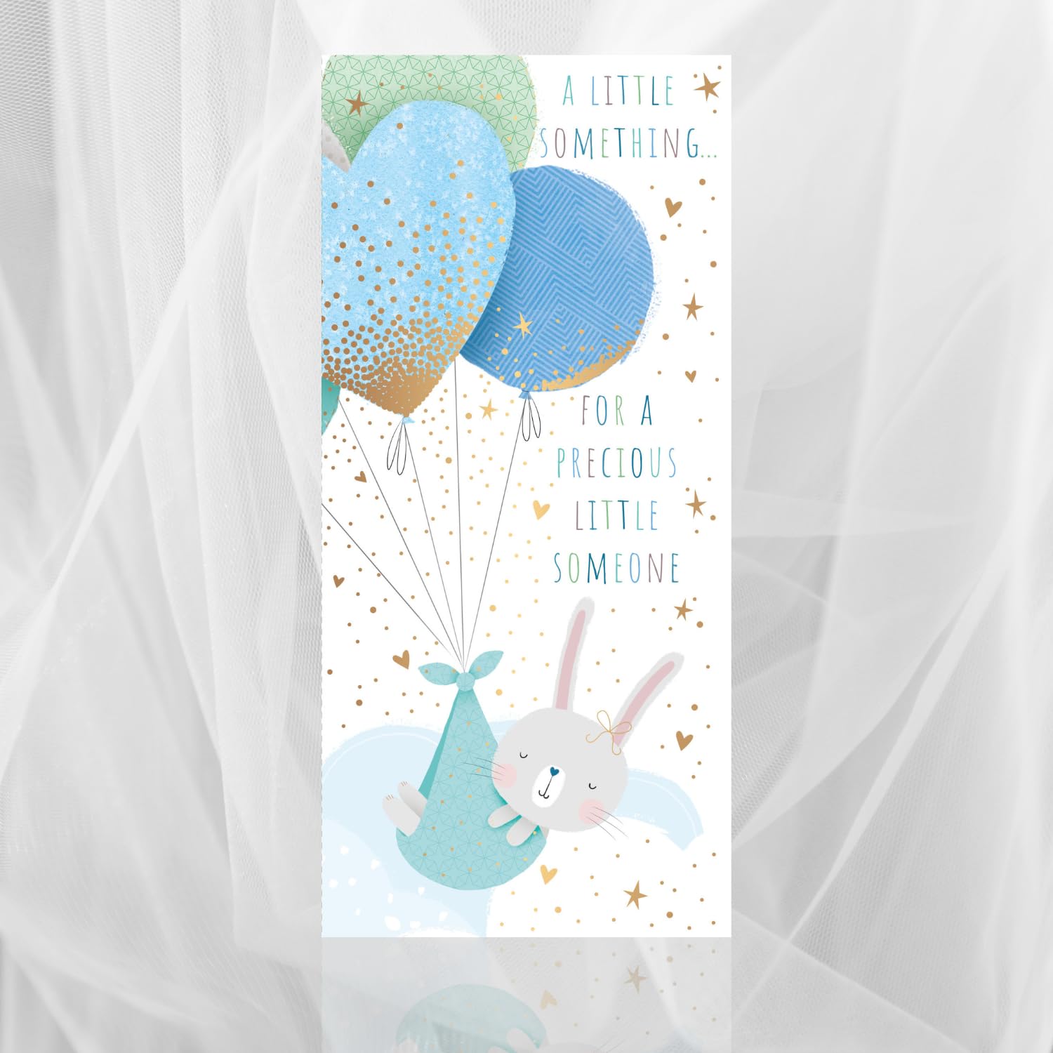 Carte Bébé Garçon, Petit Lapin Avec Des Ballons. Fait Main Et