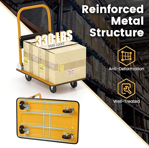Miniatura 10 de Goplus Carro plegable de la plataforma 330LBS Rolling Flatbed Cart Hand Platform Truck Push Dolly para cargar