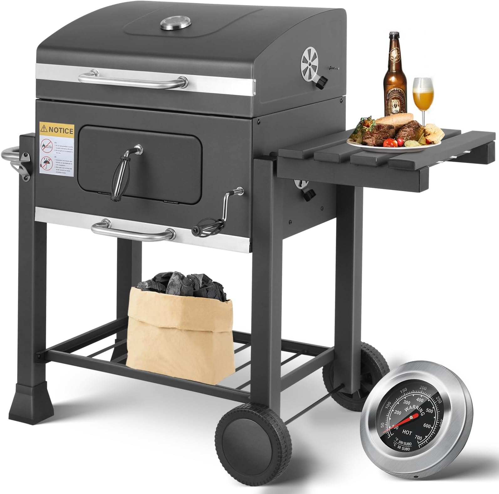 Holzkohlegrill mit Rädern Aktive Emailliertes Metall 90 x 85 x 32 cm Schwarz