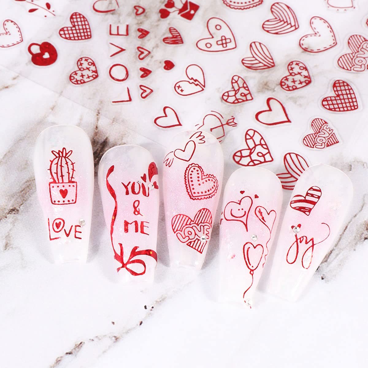 Heart Nail Stickers Red Heart Nail Art Sticker Decal 3D self-Adhesive Valentines Day NAI with Red Heart Flower Rose Design for Women : Beauty & Personal Care