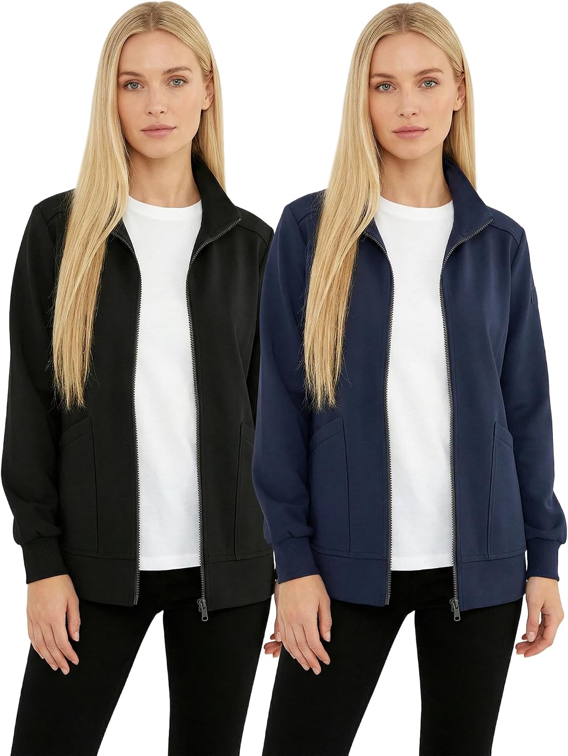 Shyyween 2 Pcs Women's Scrub Jackets, Zip Front Nurse Jacket 4-Way Stretch Medical Jacket Moisture Wicking for Women