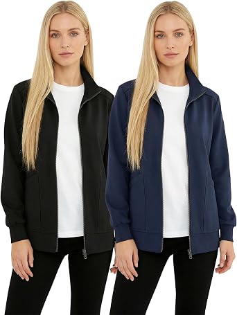 Shyyween 2 Pcs Womens Scrub Jackets, Zip Front Nurse Jacket 4-Way Stretch Medical Jacket Moisture Wicking for Women