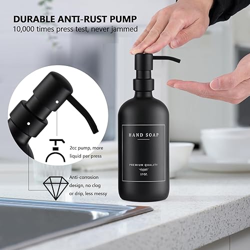 Miniatura 5 de Dispensador de jabón de vidrio grueso negro  Juego de dispensador de jabón para platos de cocina y manos, dispensador de loción a prueba de óxido