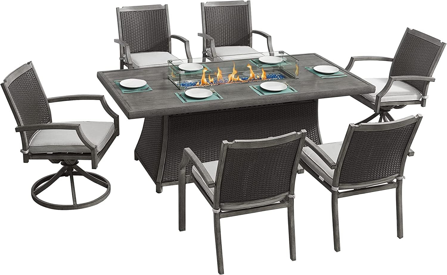 Amazon.com: LOKINGRISE Isla Rattan 7-Piece Patio Set with 76" Propane ...