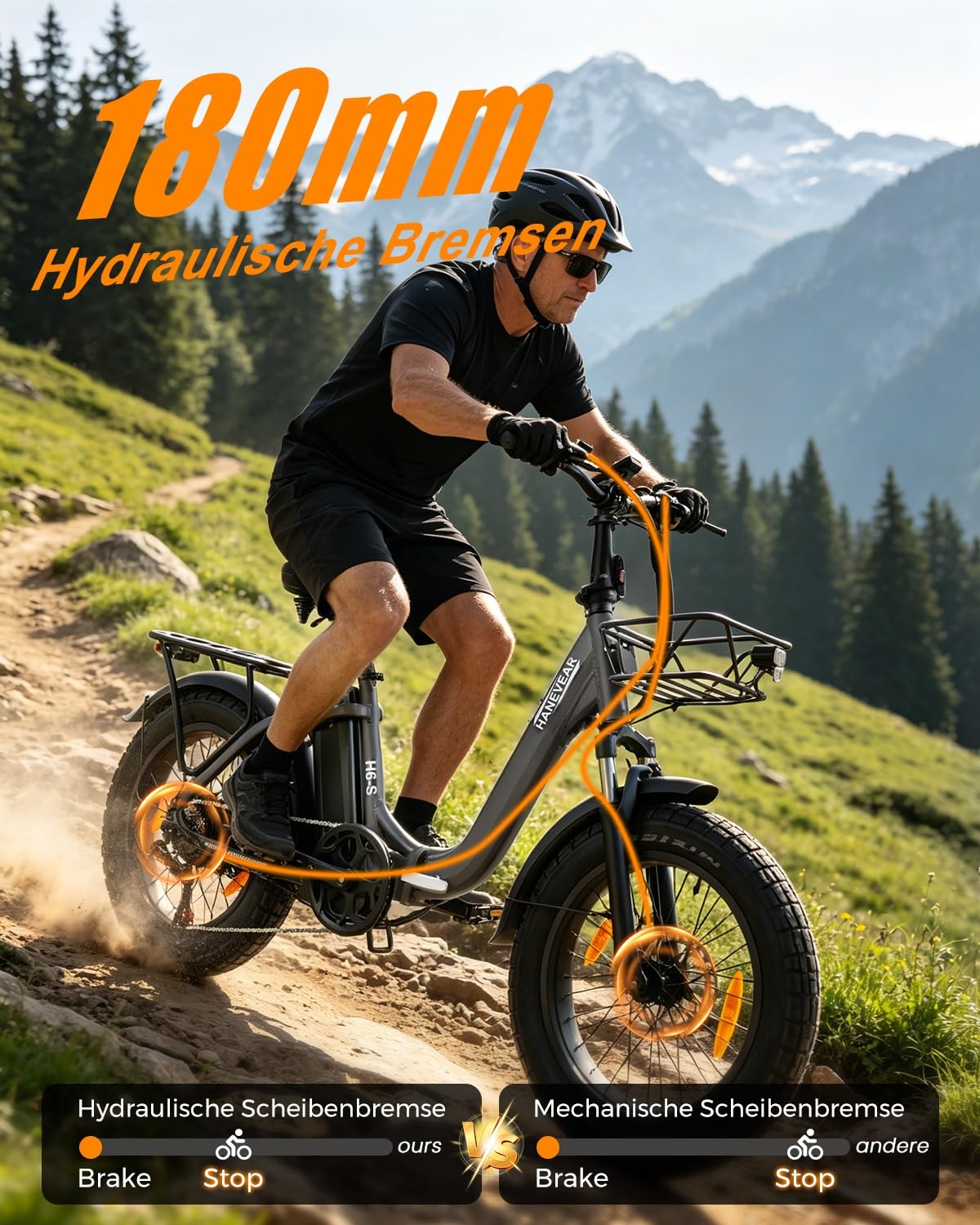 HANEVEAR Elektrofahrrad E Bike Klapprad mit 24Ah/48V Lithium-Akku | bis zu 140km, Fatbike Ebike mit Hydraulische Bremse, 250W 65Nm Heckmotor, Elektrofahrrad für Erwachsene