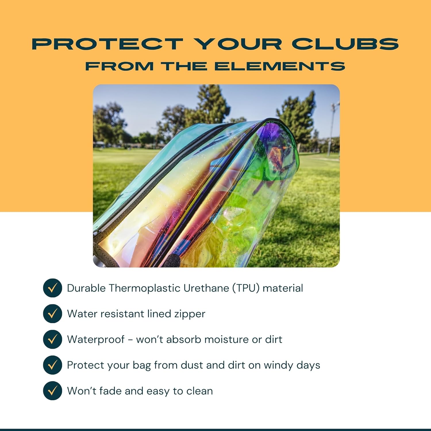 Incontro Premium Hologram Golf Bag Rain Hood Cover - Transparent, Color Changing, Waterproof, Durable TPU, Lined Double Zipper - Fits 8.5 to 9.5 Inch Bags - Designed in Korea, Black