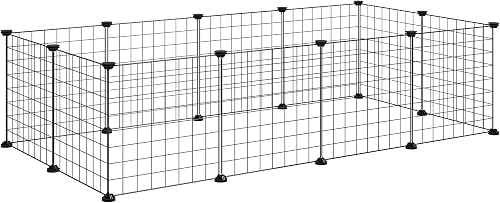 Pawhut DIY Pet Playpen Metal Wire Fence 12 Panel Enclosure Indoor Outdoor Guinea Pig Rabbit Small Animals Cage, Black