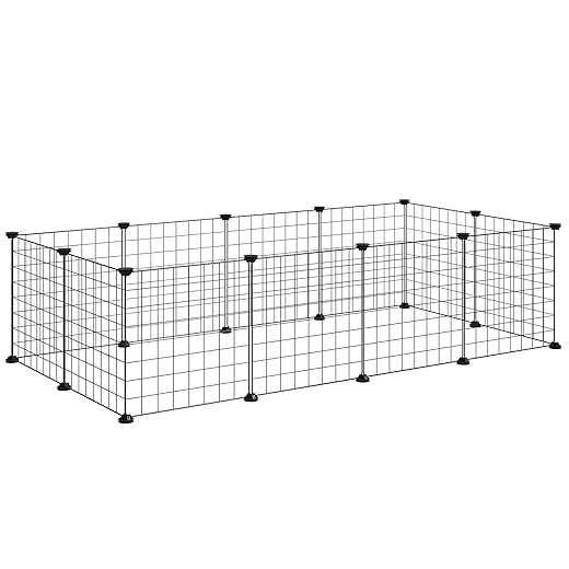 PawHut DIY Pet Playpen Metal Wire Fence 12 Panel Enclosure Indoor Outdoor Guinea Pig Rabbit Small Animals Cage, Black