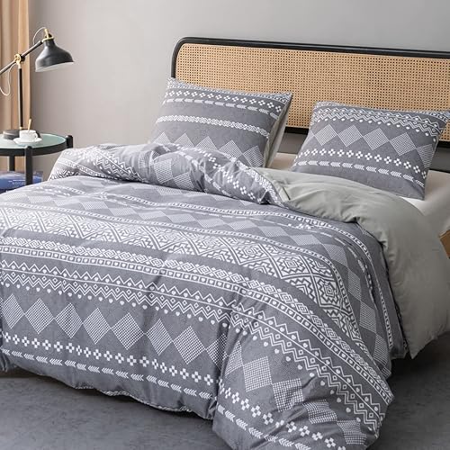 Miniatura 163 de Lekesky Juego de funda de edredón tamaño King, de microfibra suave, bohemio, azteca, azul, bohemio, con cierre de cremallera, lazos en las esquinas