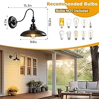 Vista 5 de Luces de pared retro impermeables para exteriores, cuello de cisne ajustable, luz exterior de granero de 9.8 pulgadas, lámpara de pared vintage