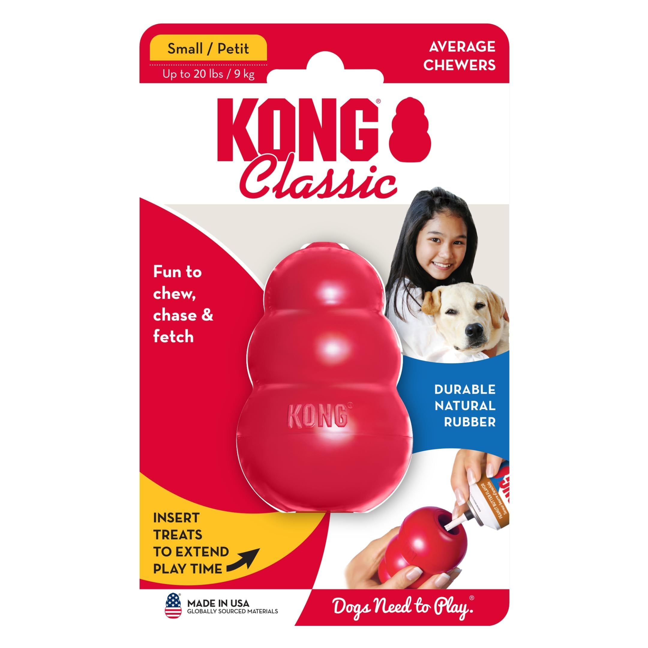 KONG Classic Stuffable Dog Toy - Fetch & Chew Toy for Dogs - Treat-Filling Capabilities & Erratic Bounce for Extended Play Time - Durable Natural Rubber Material - for Large Dogs: Small(2-Pack) Standard Packaging