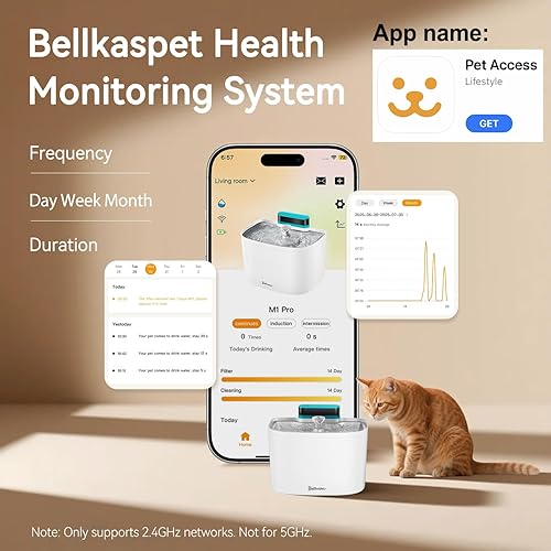 Miniatura 2 de Fuente de agua para gatos, fuente para gatos con control de aplicación, fuentes de agua sin bombeo de 122 oz3.6 L para gatos de interior con bandeja