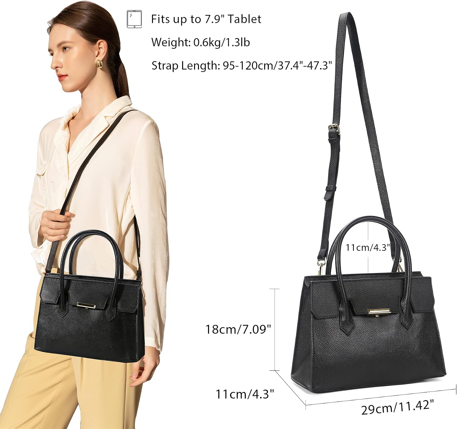 Women's Classic Genuine Leather Satchel Bags, Elegant Vintage Top-Handle Shoulder Bag Business Daily Purse