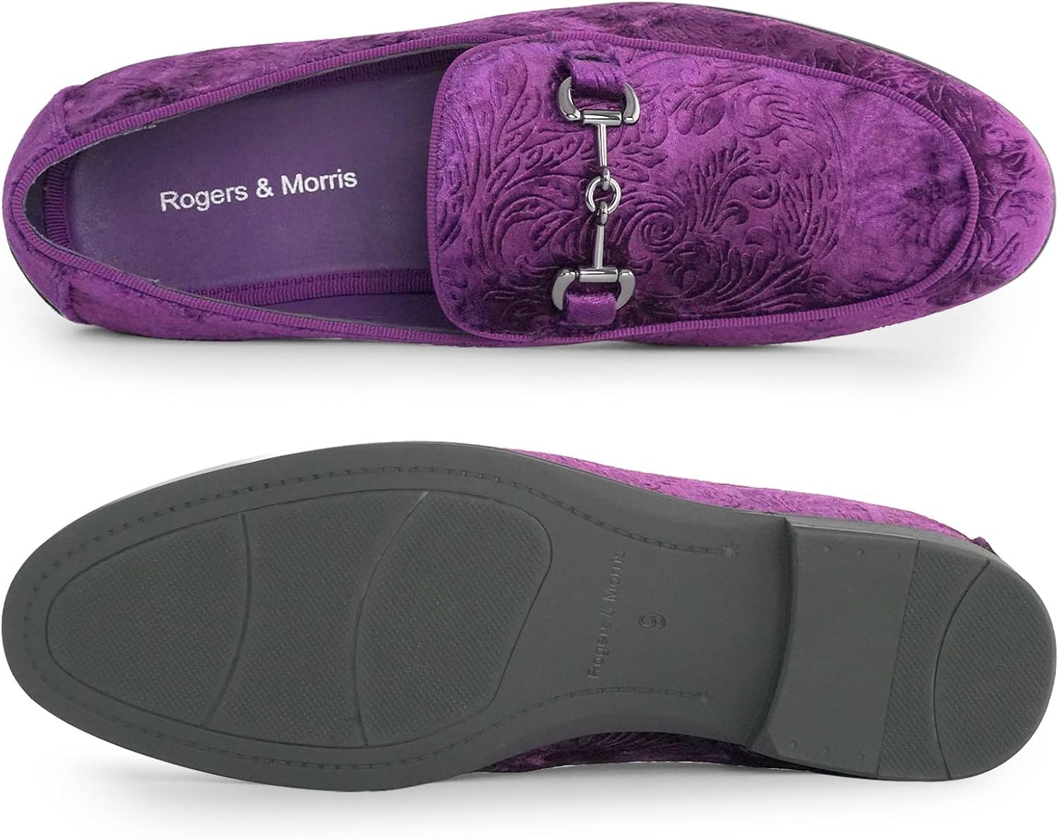 Rogers & Morris Men's Luxury Velvet Loafers Paisley Pattern Horsebit Dress Shoes Prom Wedding Party Smoking Slippers